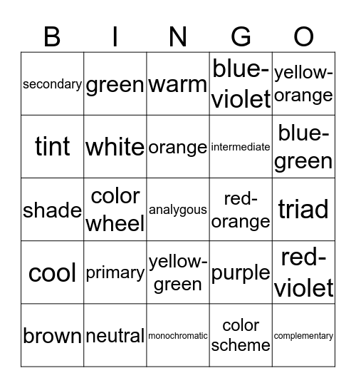 Color Words Bingo Card