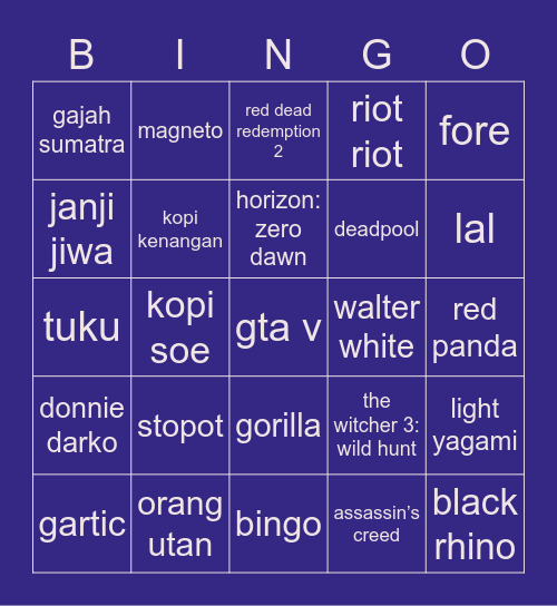yuta Bingo Card