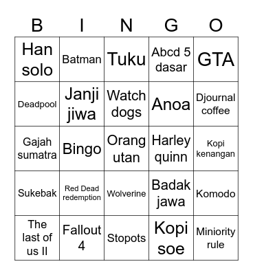 Seojoon Bingo Card