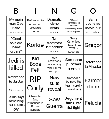 Bad Batch BINGO Card