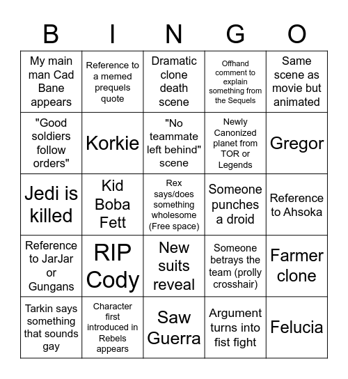 Bad Batch BINGO Card