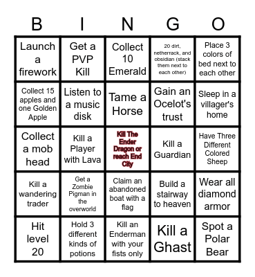 Minecraft Bingo (EASY) Bingo Card