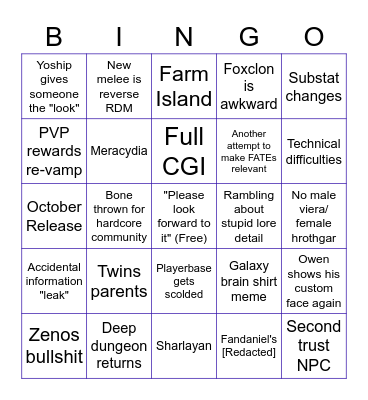 Fanfest Keynote Bingo Card