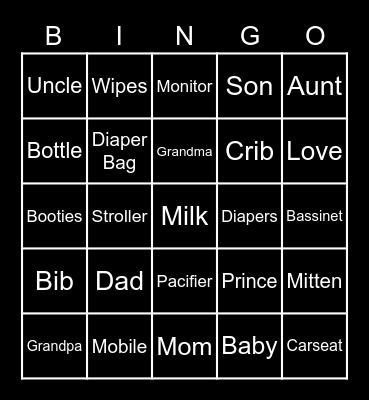 Jesus and Megan Baby Shower Bingo Card