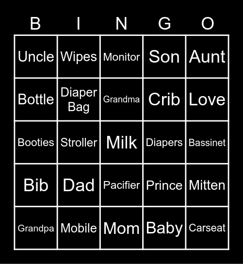 Jesus and Megan Baby Shower Bingo Card