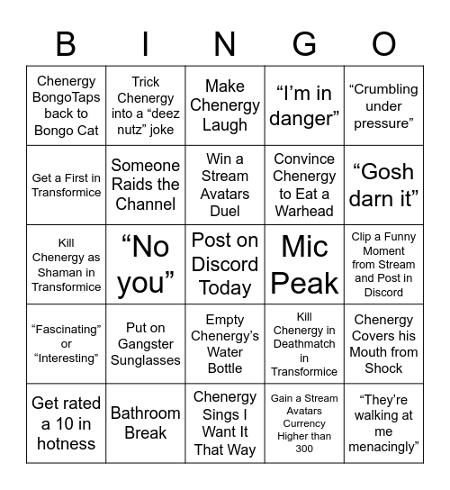 Chenergy Bingo ^_^ Bingo Card