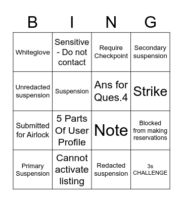 Admin Flags & Suspension Bingo Card