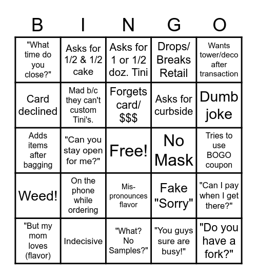 Mom's Day WTF Bingo Card