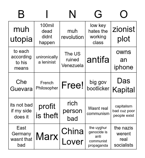 Mad Commie Bingo Card