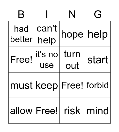 Gerund and Infinitive Bingo Card