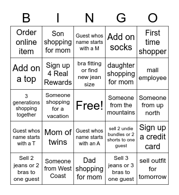 Mothers Day Weekend Bingo Card