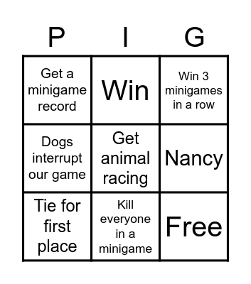 Minigames Bingo Card