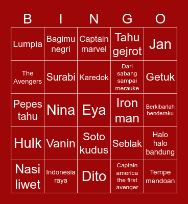 Main bareng Abel Bingo Card