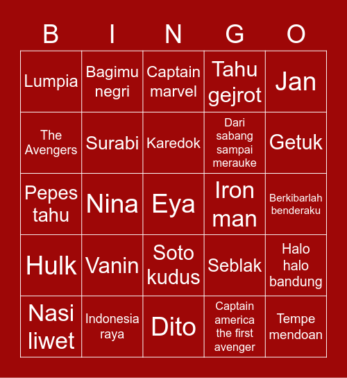 Main bareng Abel Bingo Card