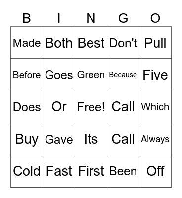Dolch Words Grade 2 Bingo Card
