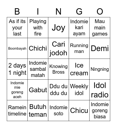 Minnie's! Bingo Card