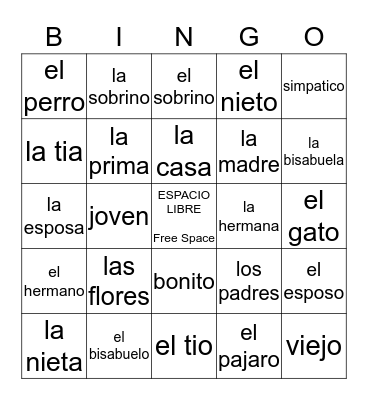 La Familia Bingo Card