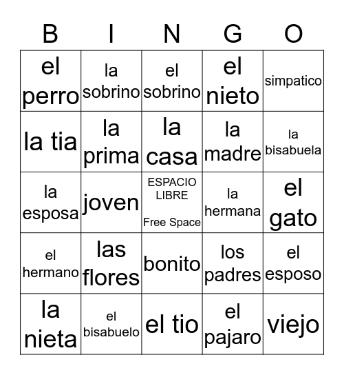 La Familia Bingo Card