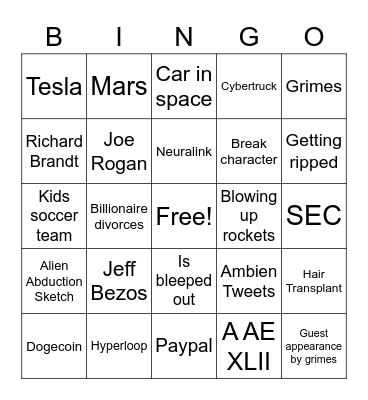Elon Musk SNL Bingo Card