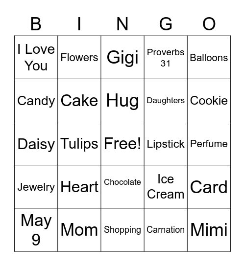 Mother's Day Bingo Card