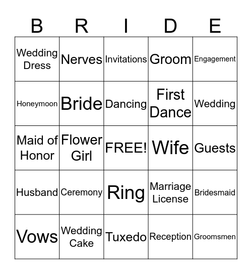 Wedding Bingo Card