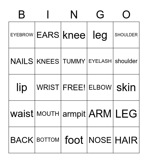 BODY PARTS Bingo Card