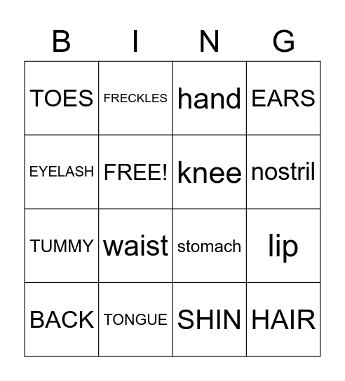 BODY PARTS Bingo Card