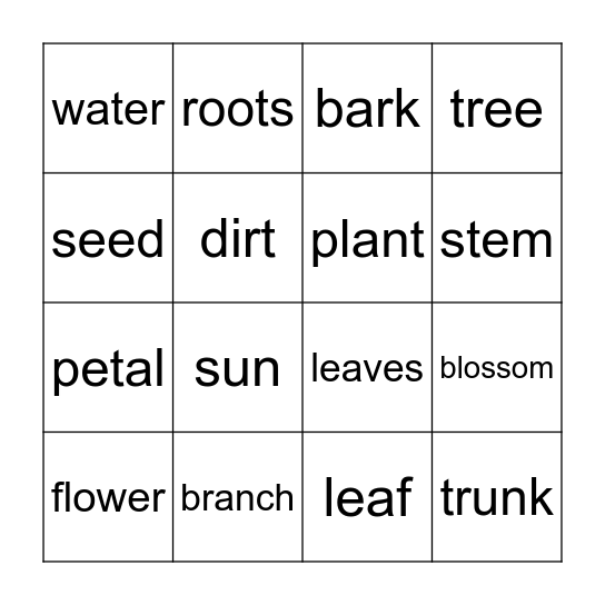 Plant Bingo Card