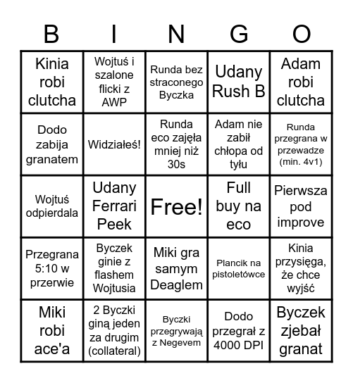 Bingo Niezłych Byczków Bingo Card