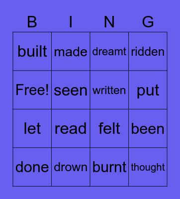 Irregular verbs Bingo Card