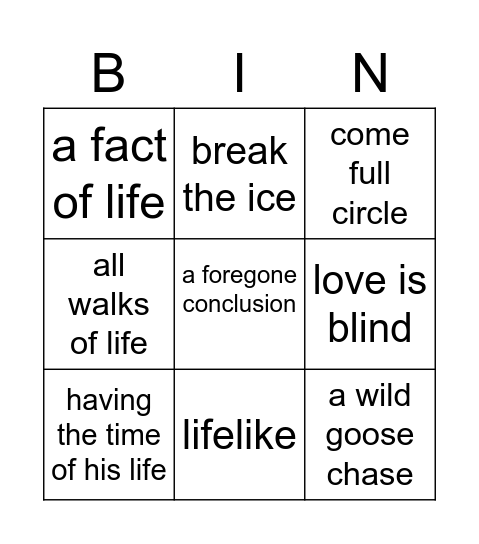 Life 6 Unit 1c Bingo Card