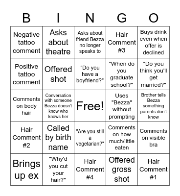 Bezza's Family Bingo Card