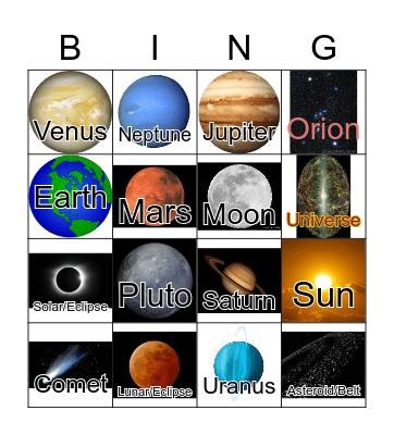 Astronomy Bingo Card