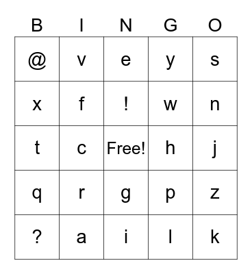 Alphabet Bingo Card
