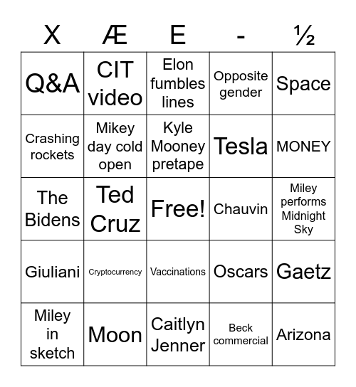 Elon Musk Bingo Card