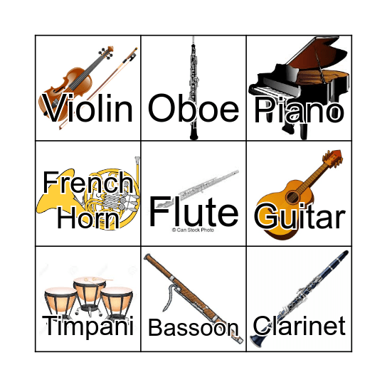 Instrument Bingo! Bingo Card