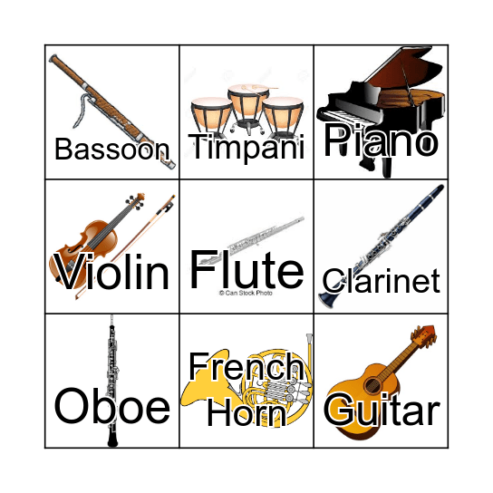 Instrument Bingo! Bingo Card