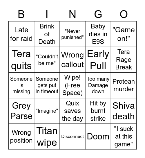 Raid Night Bingo Card