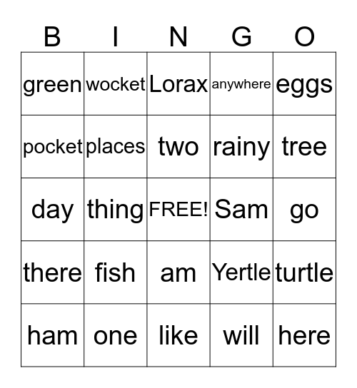 Dr. Seuss Gingo Bingo Card