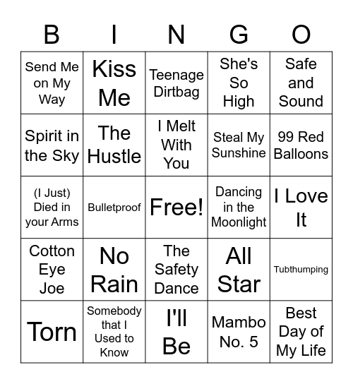 Music Bingo: One-Hit Wonders Bingo Card