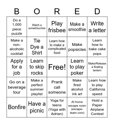 Bored Bingo Card