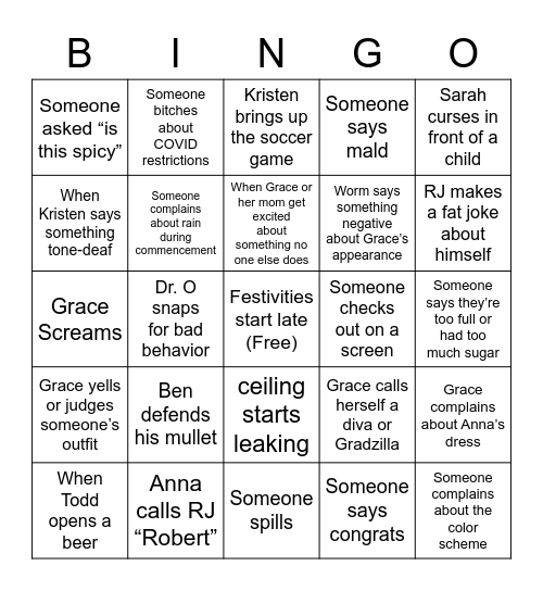 grace graduation bingo card