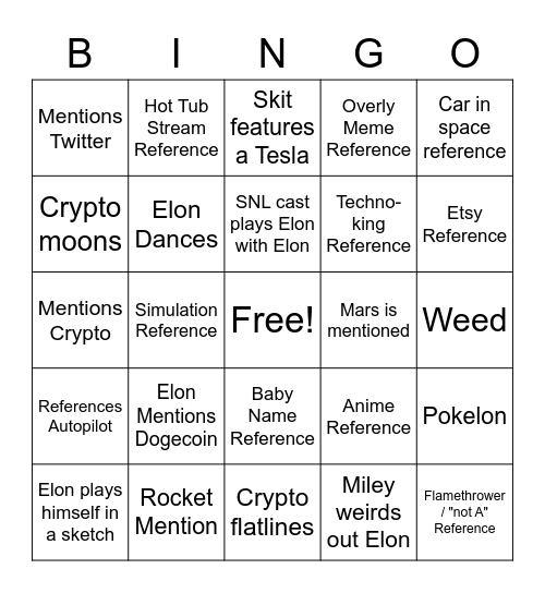 Aerostar Elon SNL Bingo Card