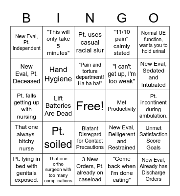 Inpatient Bingo Card