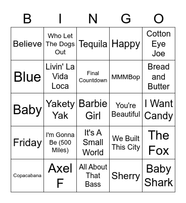 Most Annoying Songs Of All Time Bingo Card
