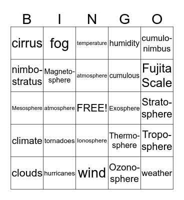 Vocabulary Bingo Card