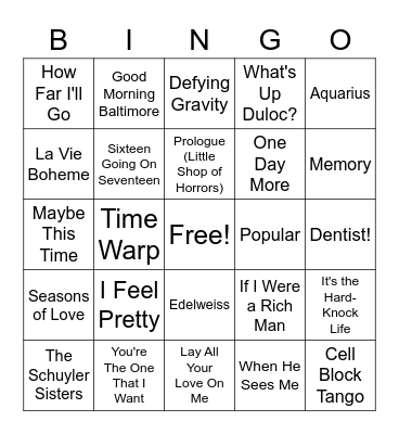 Music Bingo: Musical Theatre Bingo Card