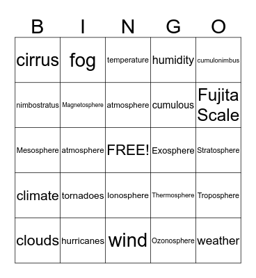 Vocabulary Bingo Card