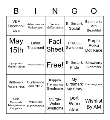 Birthmark Bingo Card