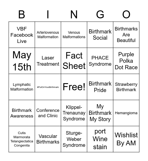 Birthmark Bingo Card